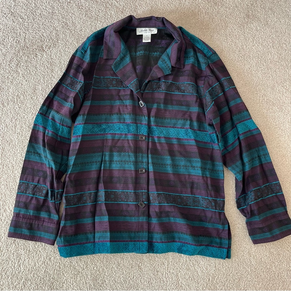 Women’s Vintage Judith Hart‎ Blue and Purple Patterned Blouse
